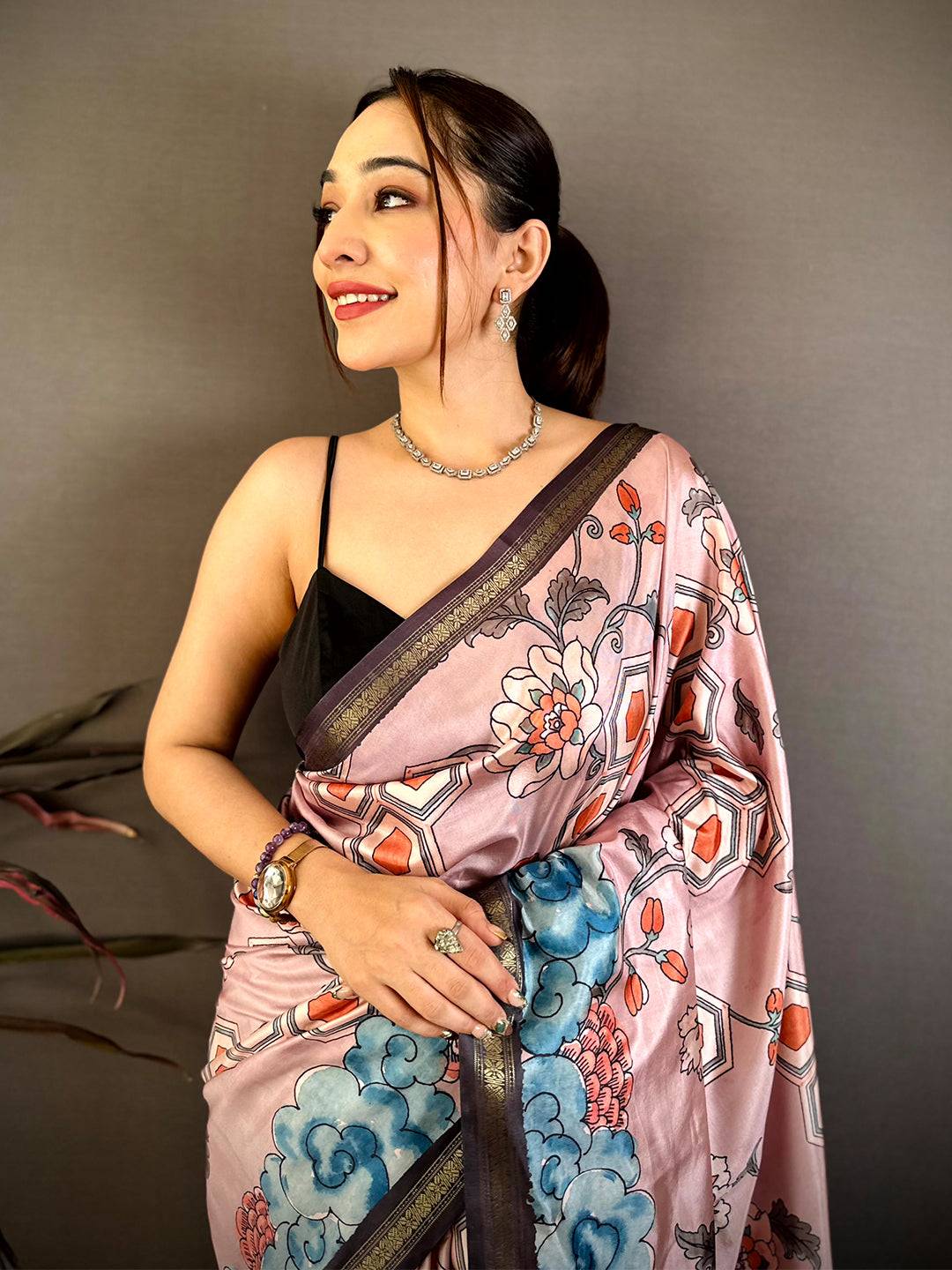 Royal Kalamkari Rudrakh Zari Border Saree