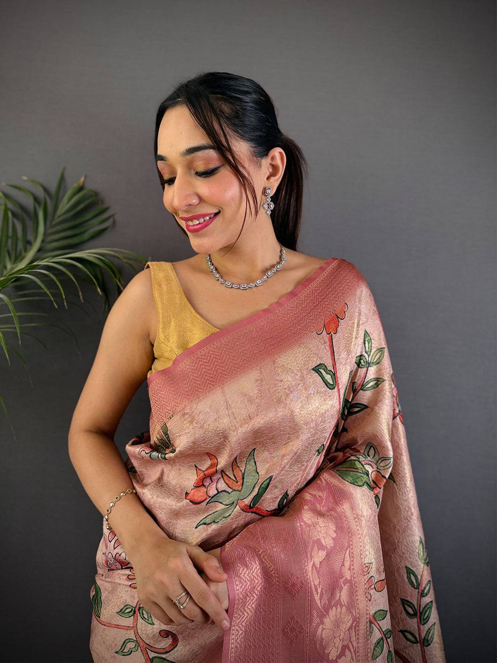 Radiant Peach Kanjivaram Silk Digital Print Saree