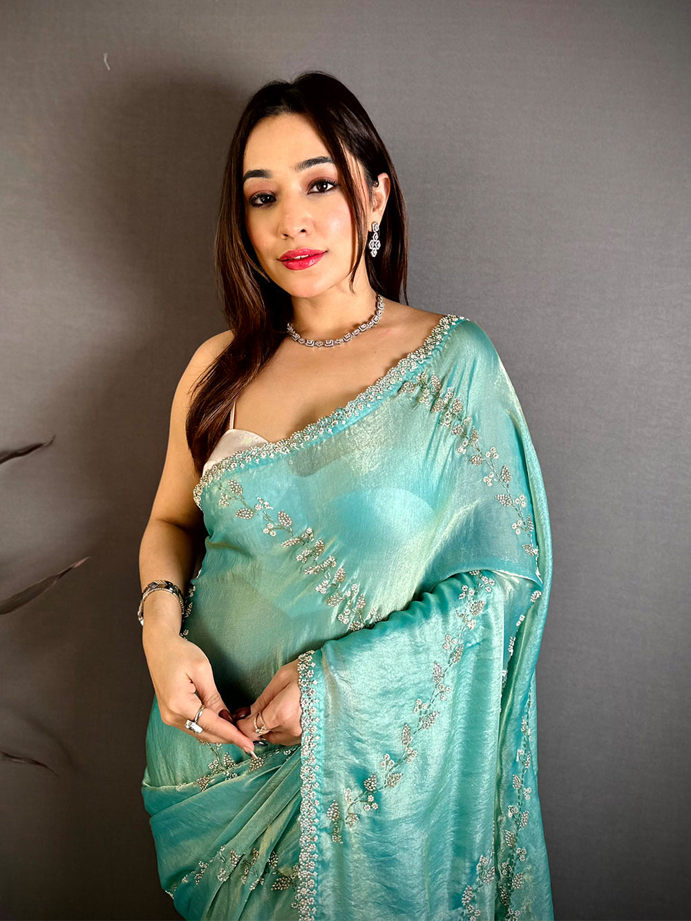 Crystal Peal Satin Tissue Saree