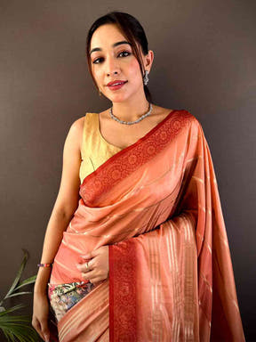 Peach Kalamkari Ombre Crepe Silk Saree