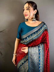 Red Viscose Dola Bandhej Print Saree