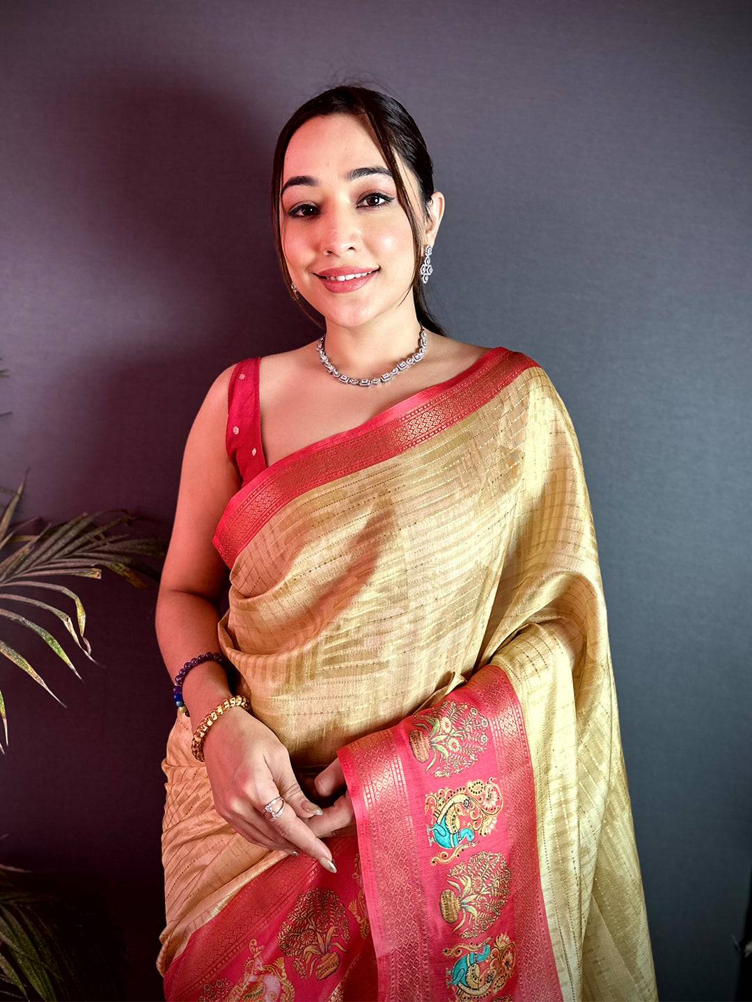 Graceful Tanjore Geometric Semi Silk Saree