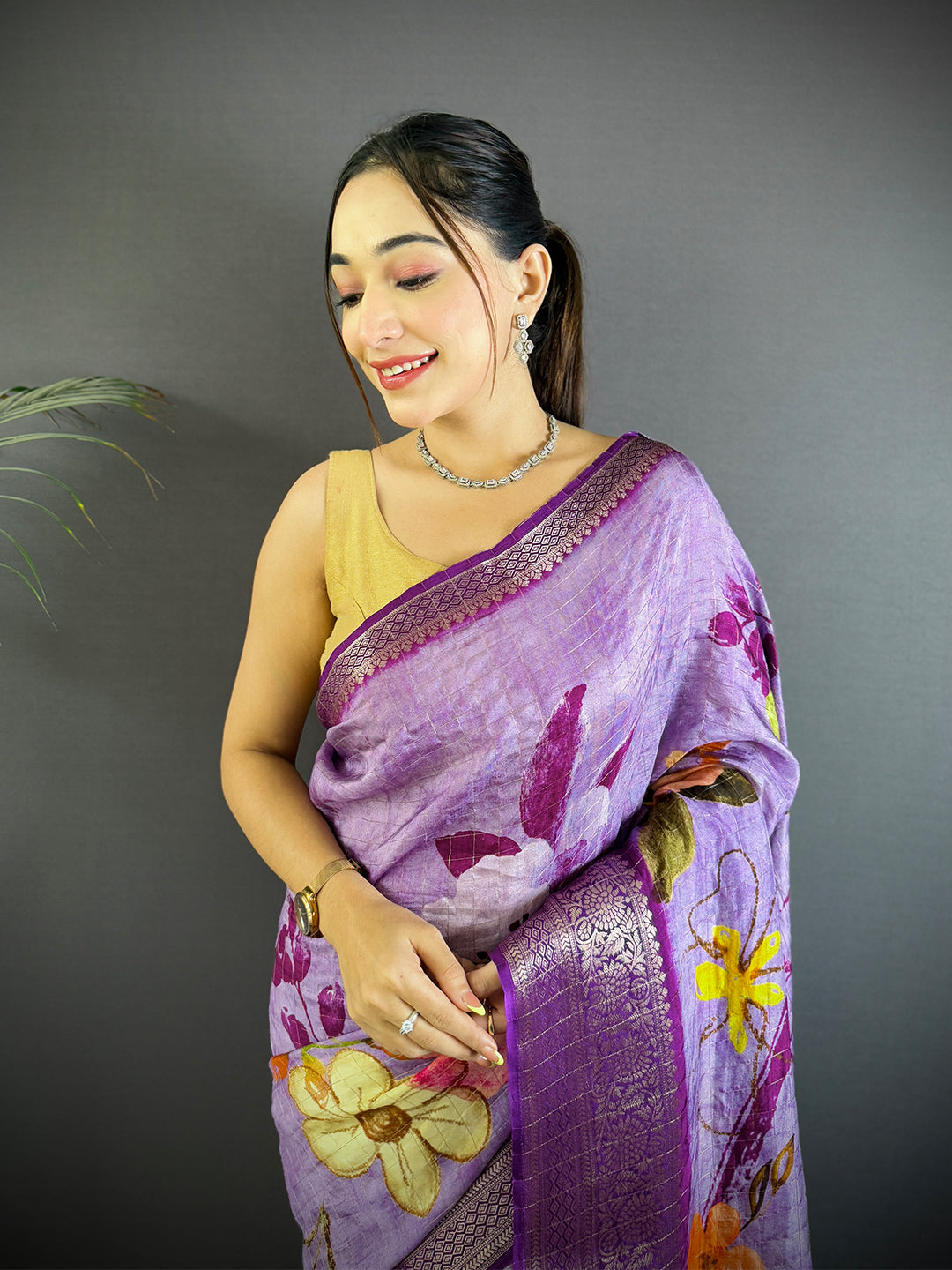 Ethereal Lavender Floral Digital Print Saree