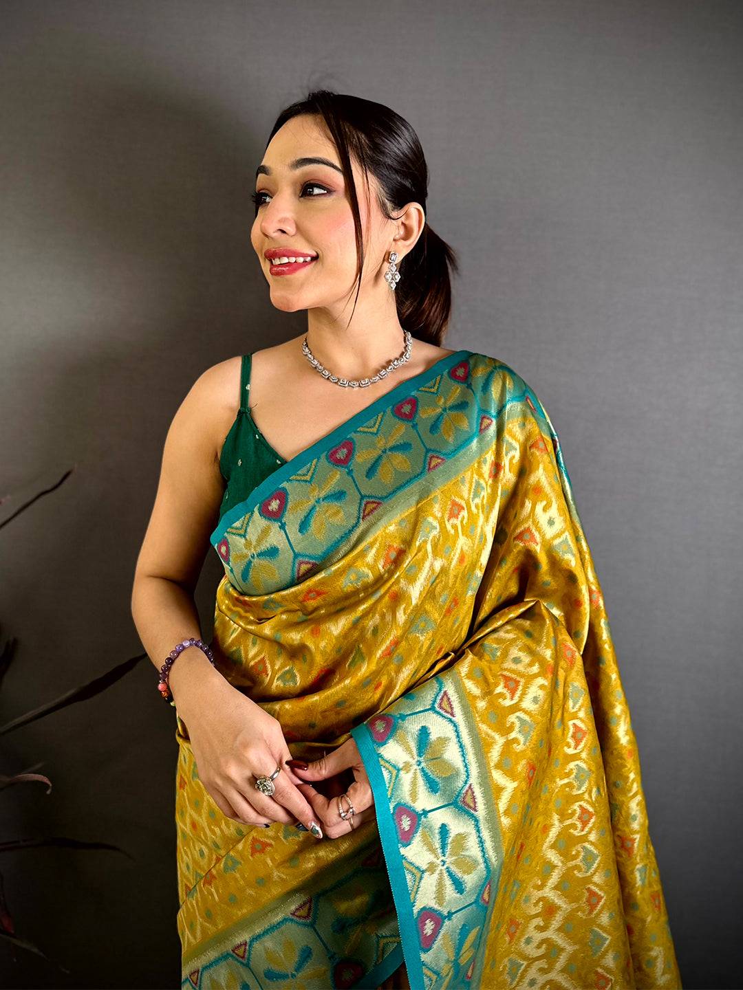 Opulent Gold Ikkat Soft Silk Saree


