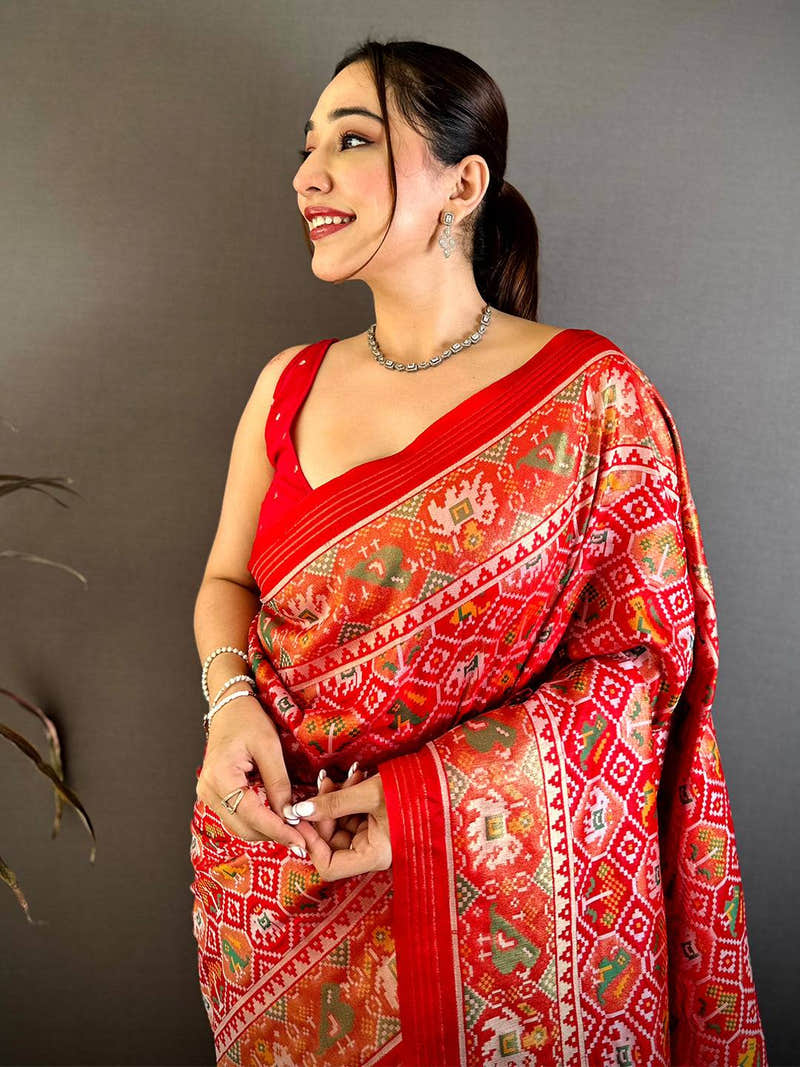 Opulent Semi Ikkat Patola Kanchi Zari Saree