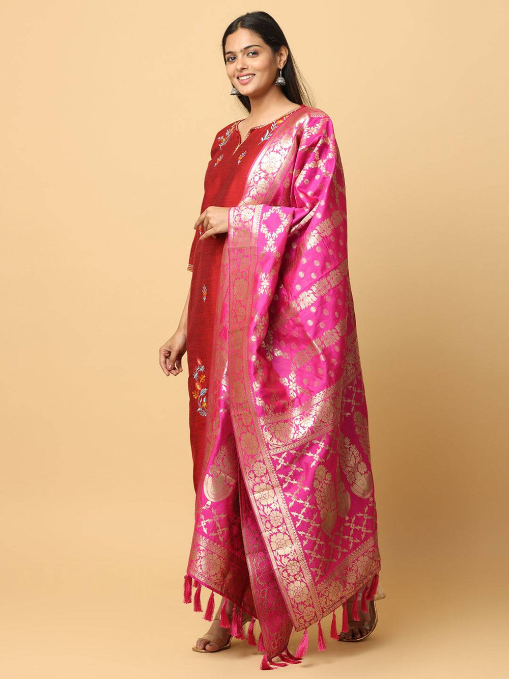 Opulent silk blend dupatta draped elegantly