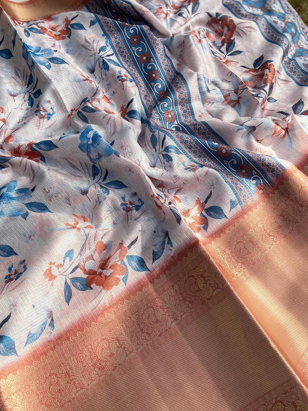 Detailed view of Multi Kota Doriya saree with gold border