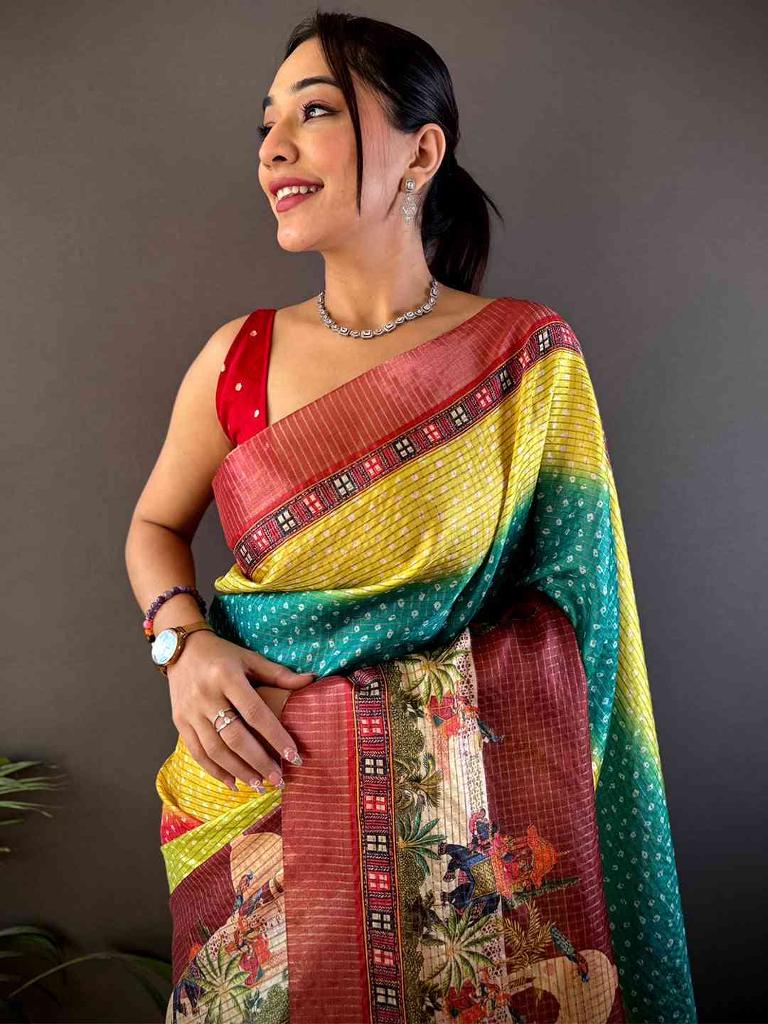 Elegant Silk Blend Bandhani Print Saree

