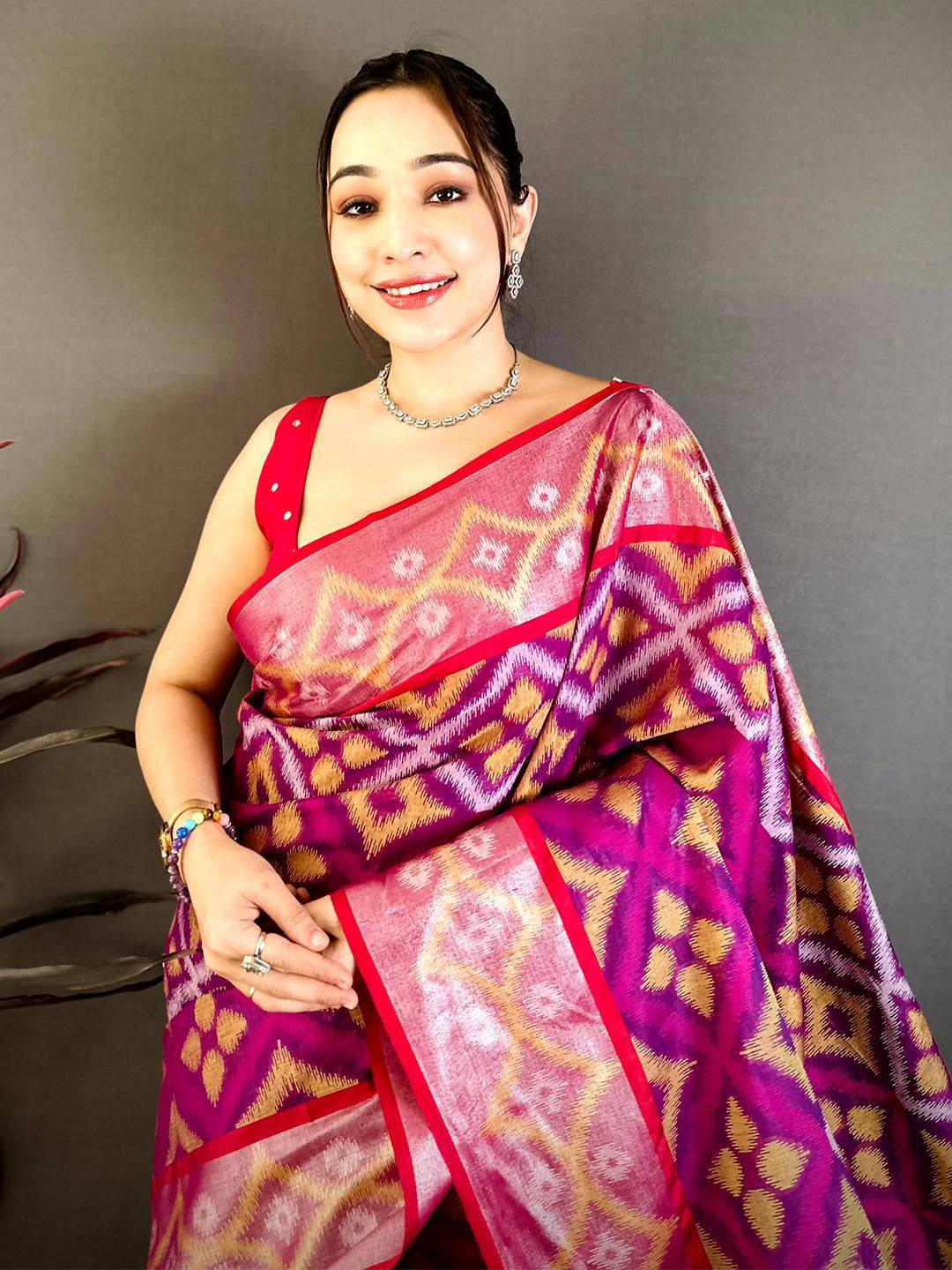 Royal Wine Chanderi Ikkat Saree