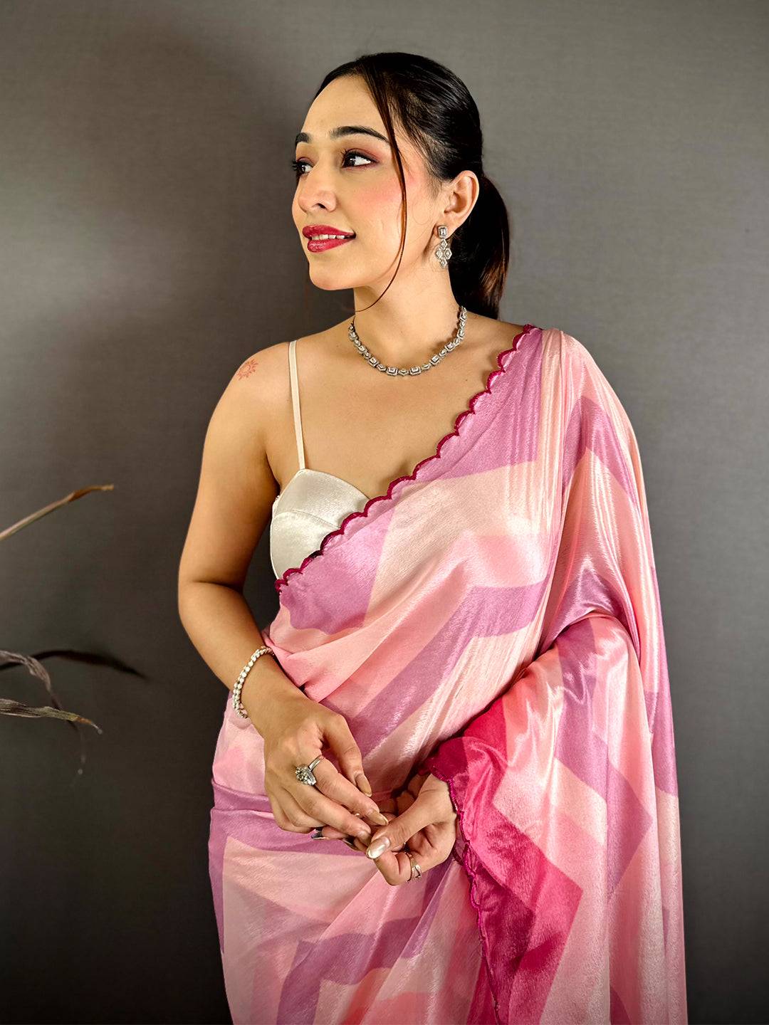 Stylish Ombre Zigzag Chinnon Chiffon Saree