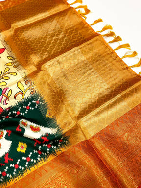 Regal Cream Floral Banarasi Silk Saree