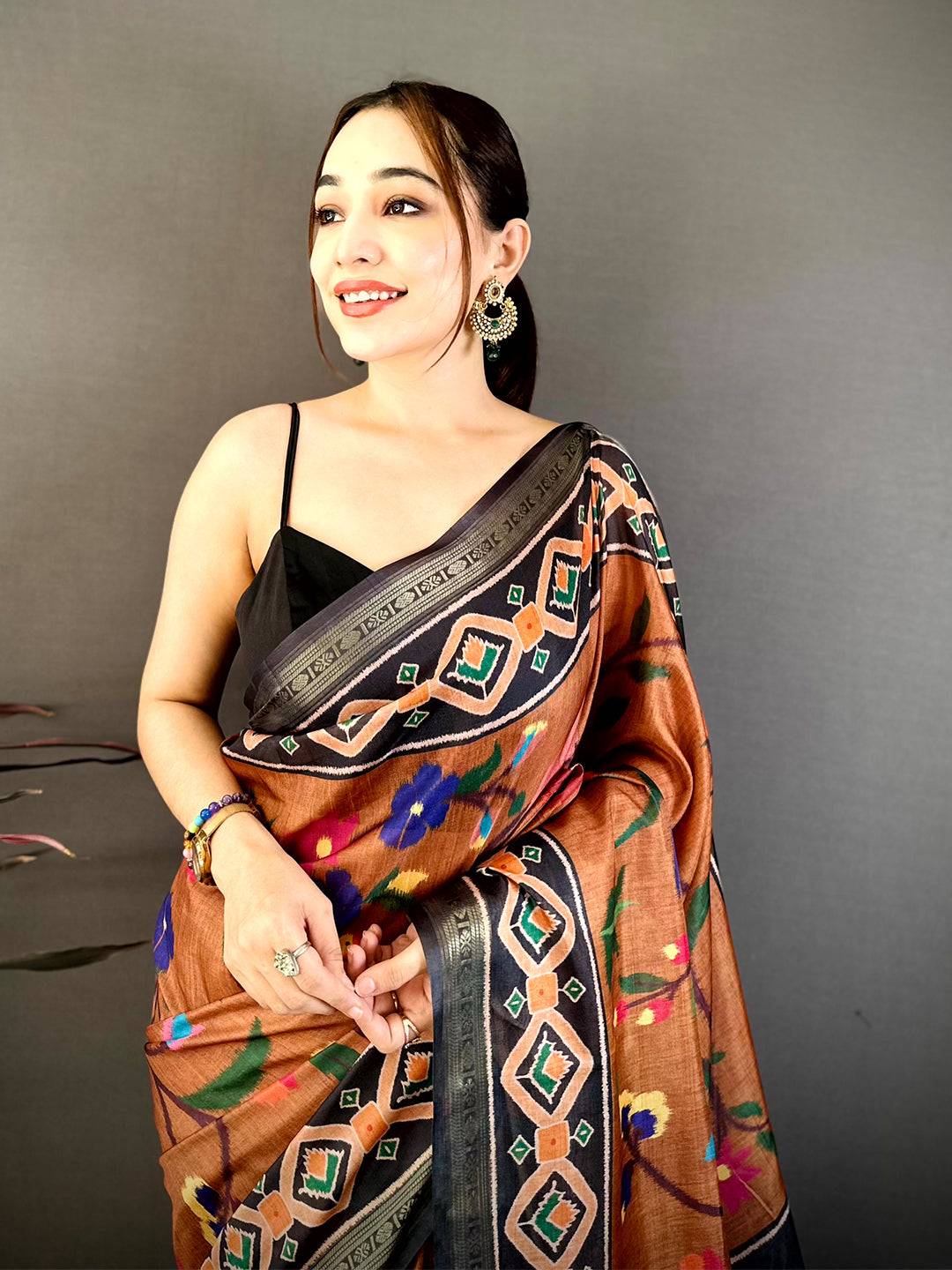 Opulent Ikkat Digital Print Silk Saree