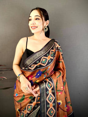 Opulent Ikkat Digital Print Silk Saree