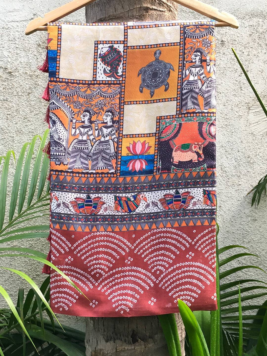 Manipuri Silk Digital Print Saree with Madhubani design