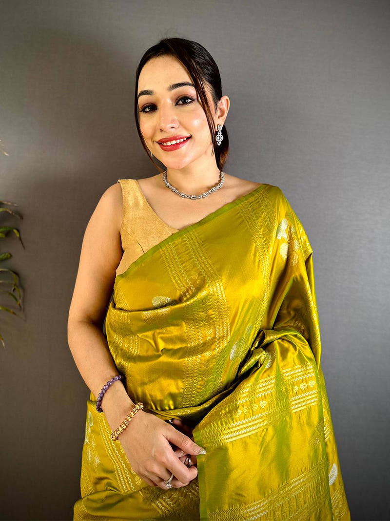 Olive Sona Chandi Striped Silk Saree