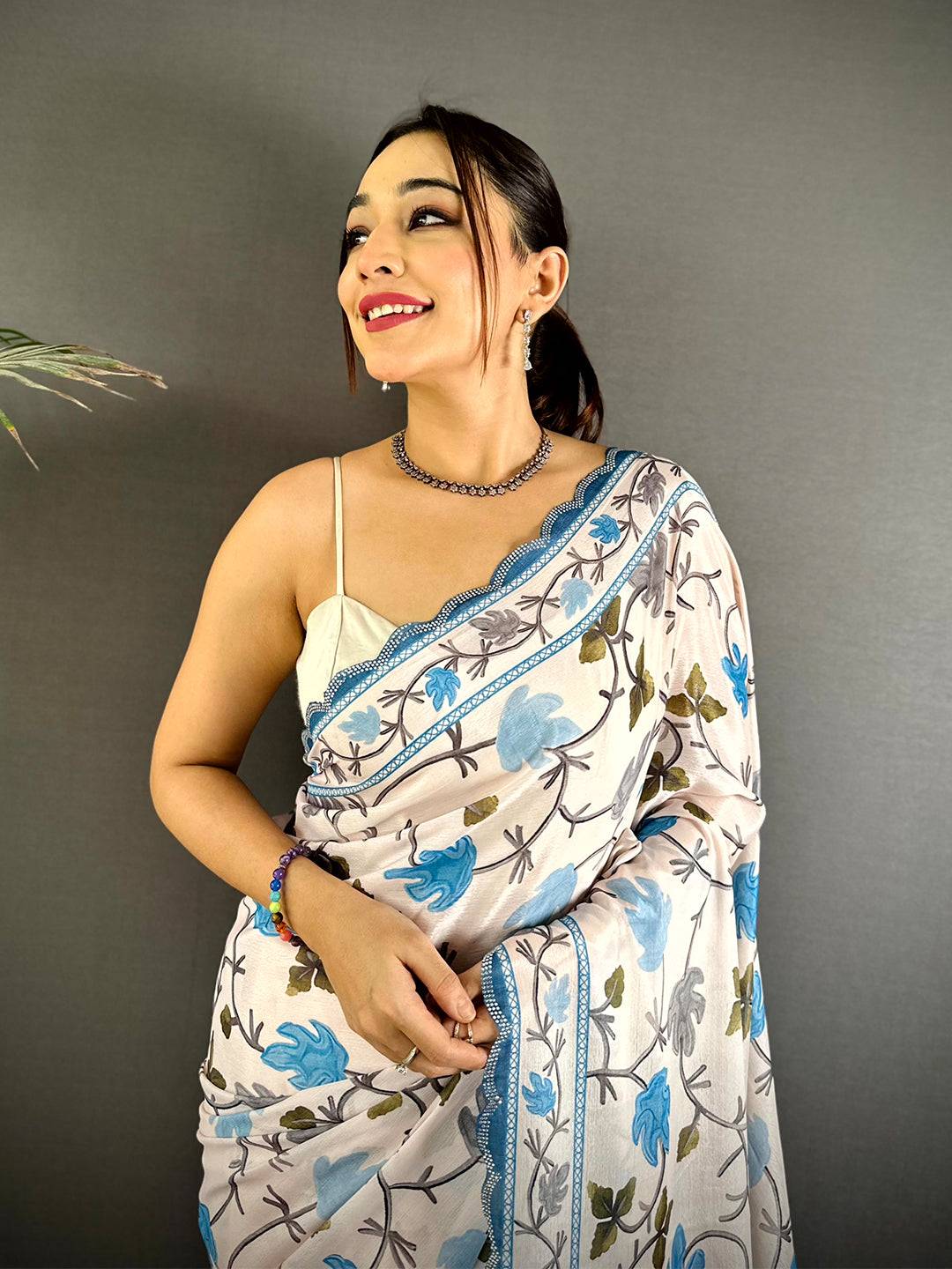 Opulent Stone Work Chinnon Floral Saree
