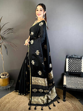 Black Bird Weaving Mashru Satin Saree