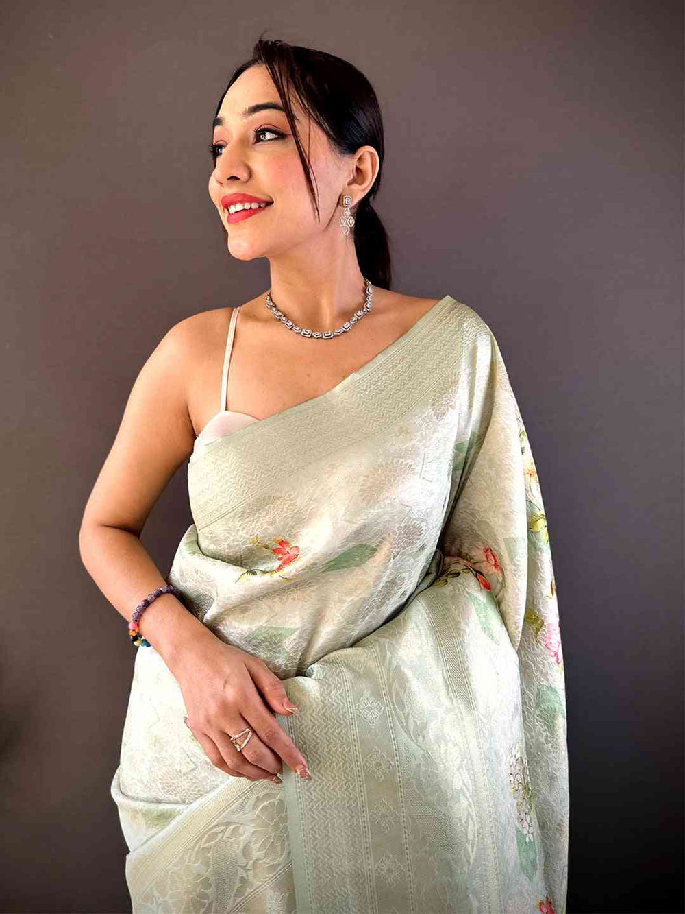 Light Green Kanjivaram Digital Silk Saree