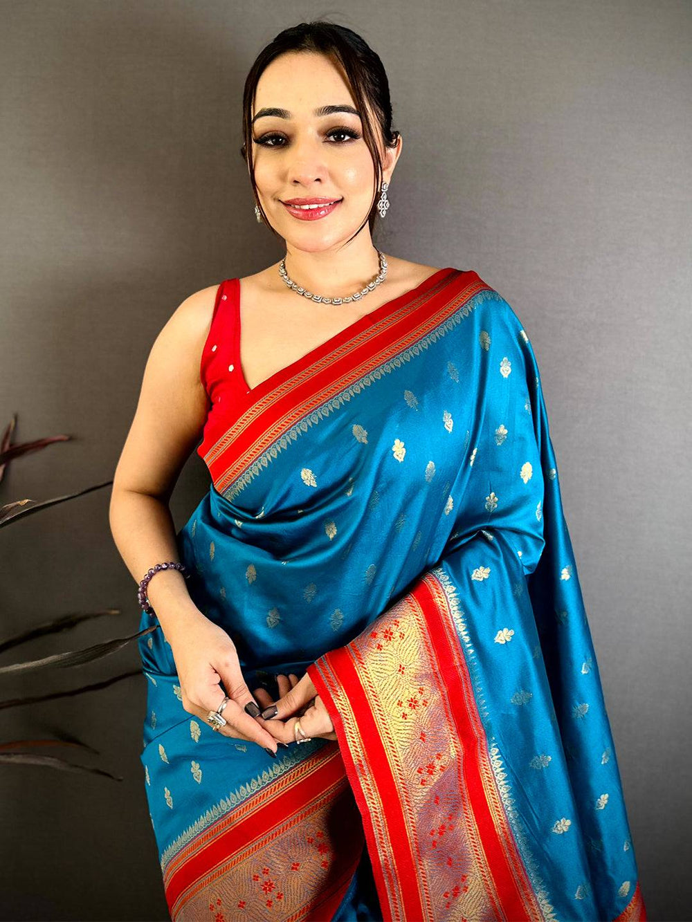 Royal Teal Banarasi Katan Silk Zari Saree