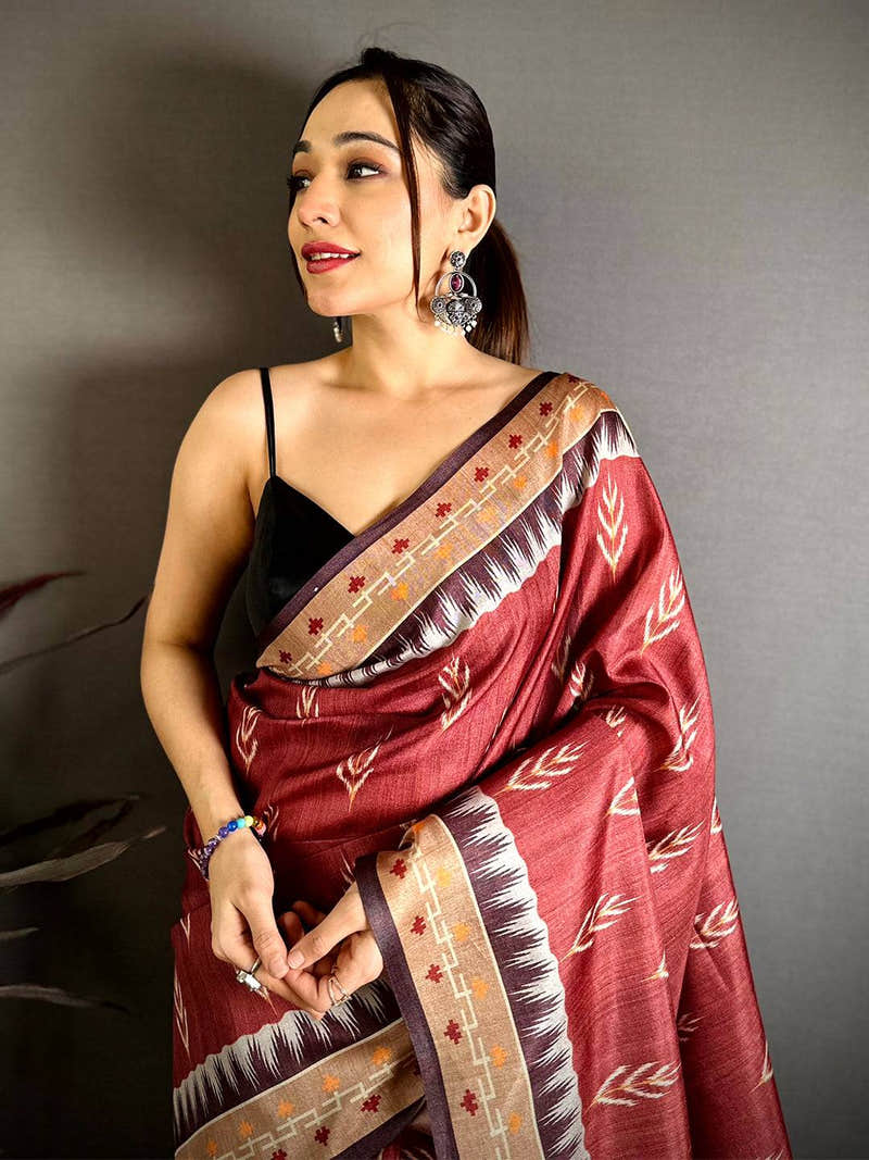 Classic Red Bold Ikkat Tussar Saree