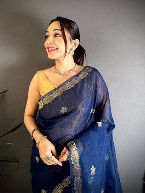 Navy Sona Chandi Muga Cotton Saree


