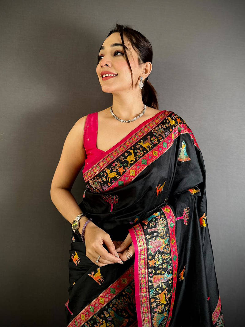 Radiant Kashmiri Pashmina Minakari Saree