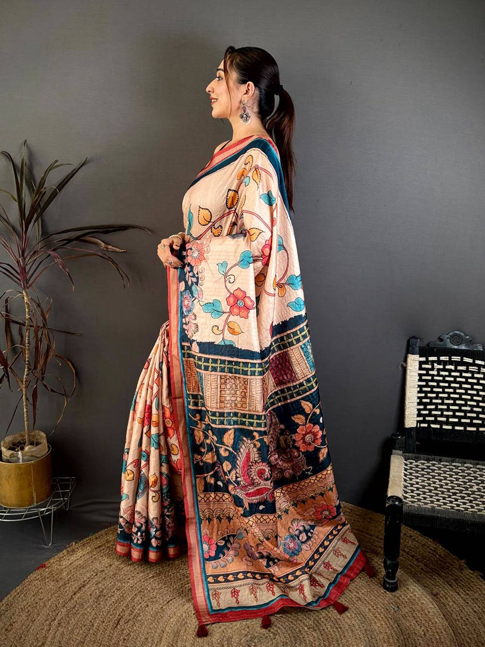 Classic Bright Pen Kalamkari Tussar Saree