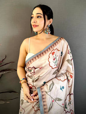 Peach Floral Soft Tussar Saree