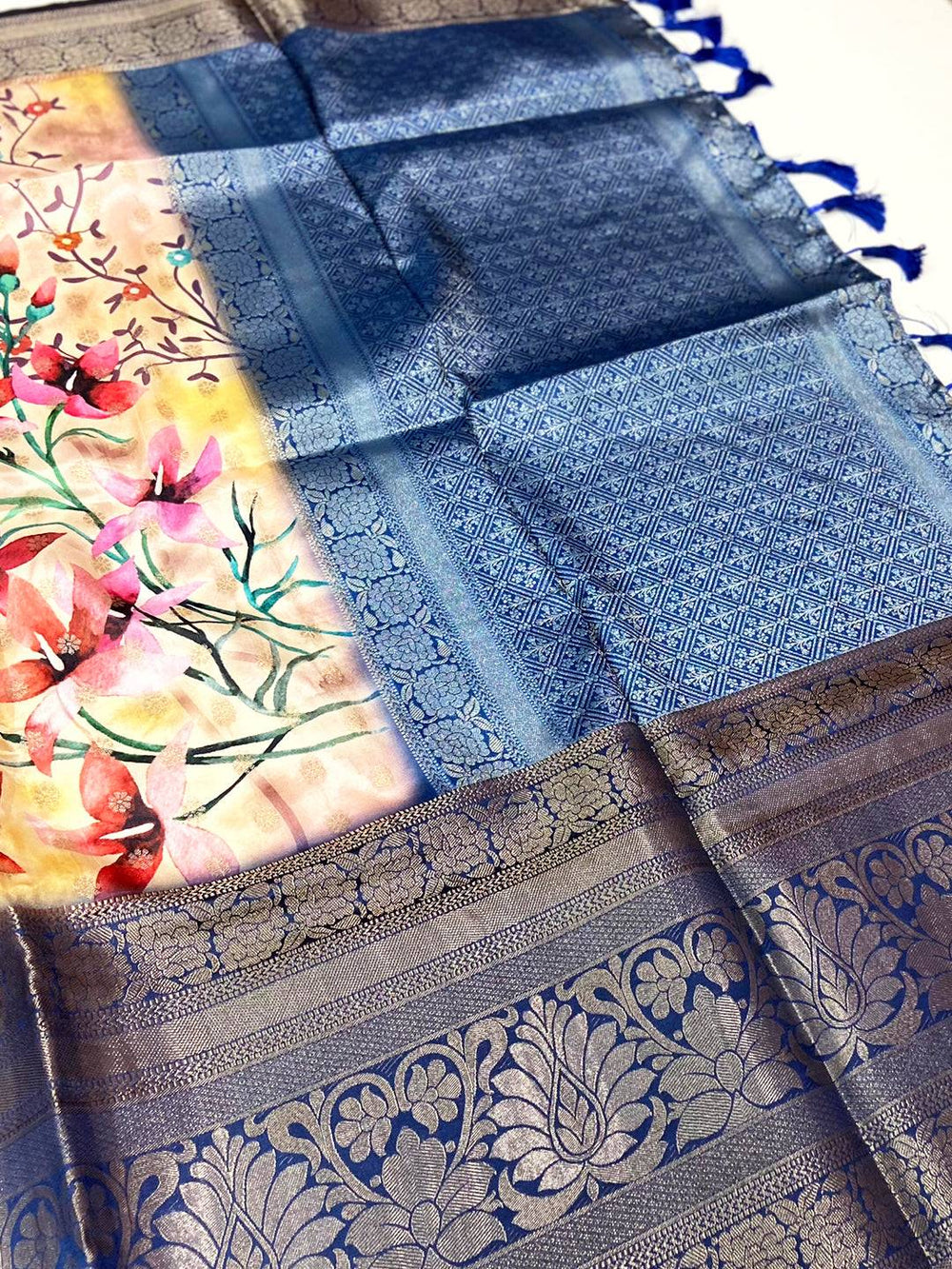 Artistic Banarasi Floral Print Saree