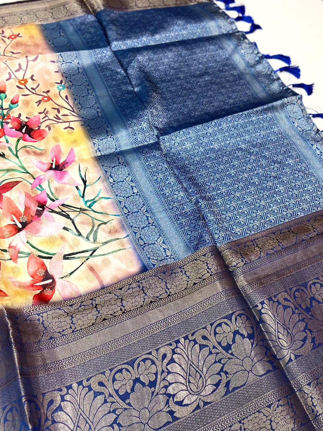 Artistic Banarasi Floral Print Saree