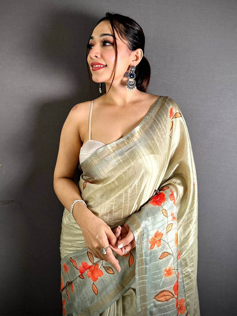 Vibrant Ghicha Silk Printed Tussar Saree