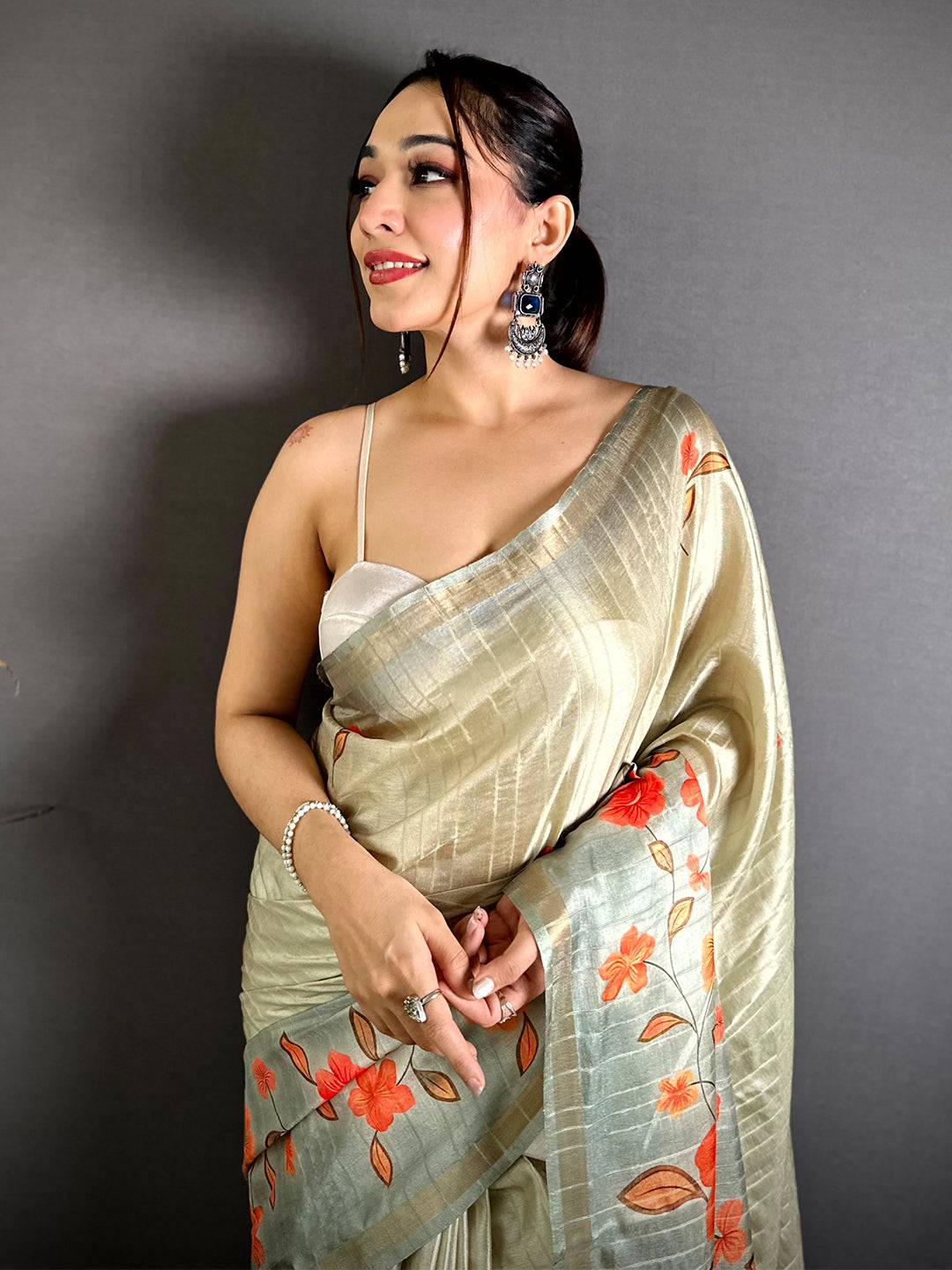 Vibrant Ghicha Silk Printed Tussar Saree