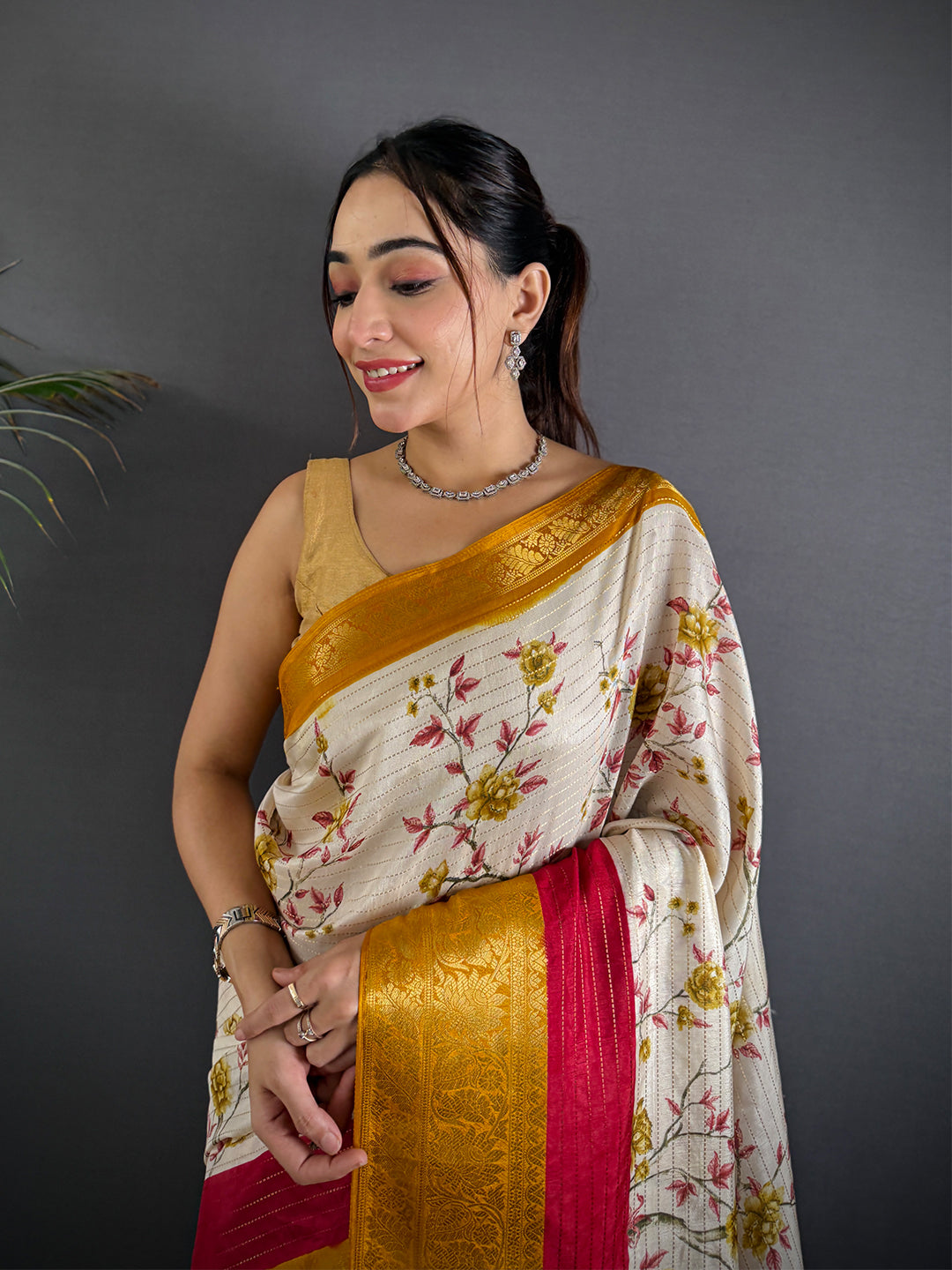 Yellow Soft Dola Silk Zari Katha Saree