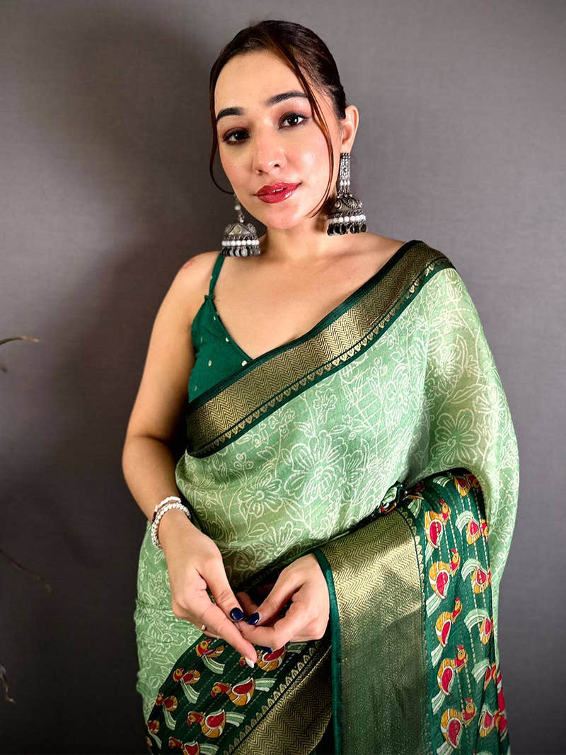 Radiant Zari Katha Pattern Kalamkari Saree