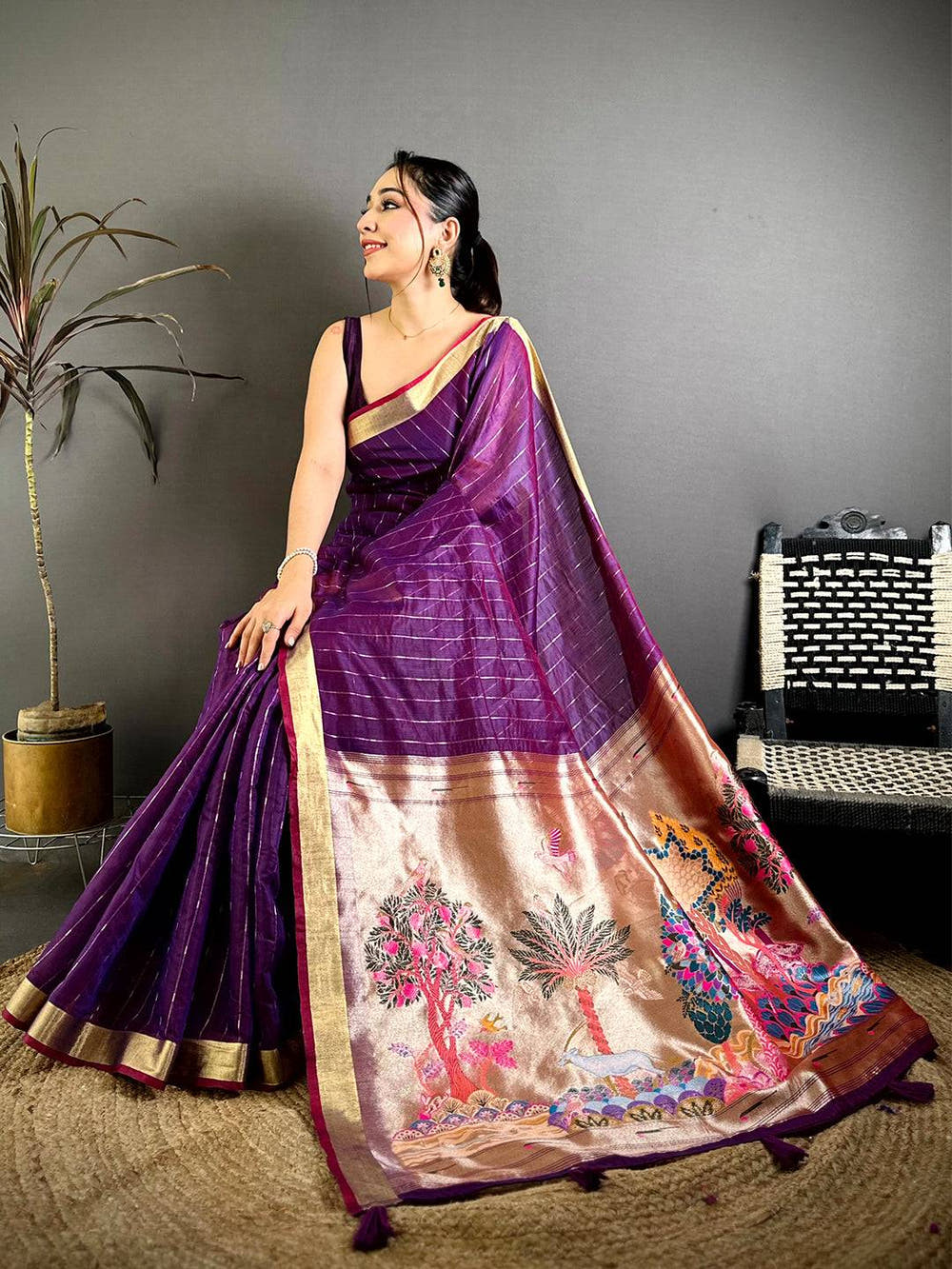 Elegant Jungle Concept Rich Pallu Saree