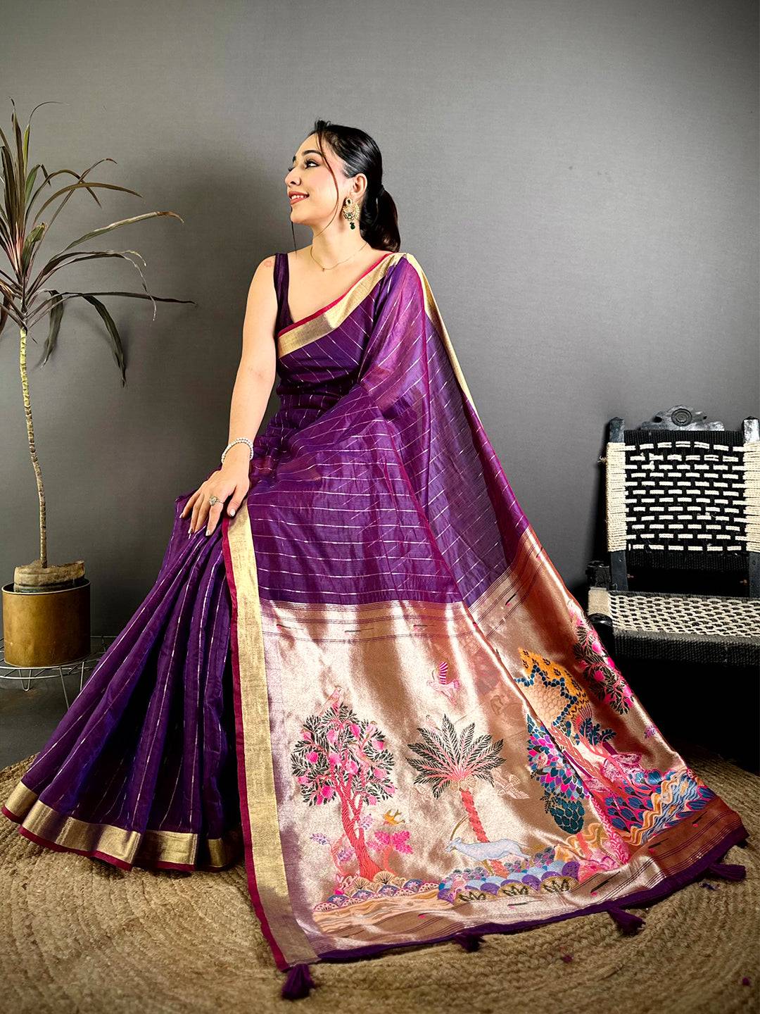 Elegant Jungle Concept Rich Pallu Saree