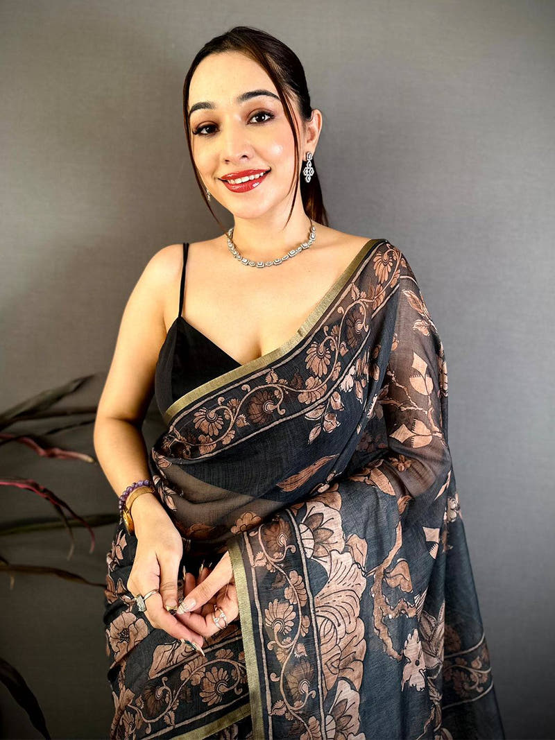 Heritage Kalamkari Linen Weave Saree