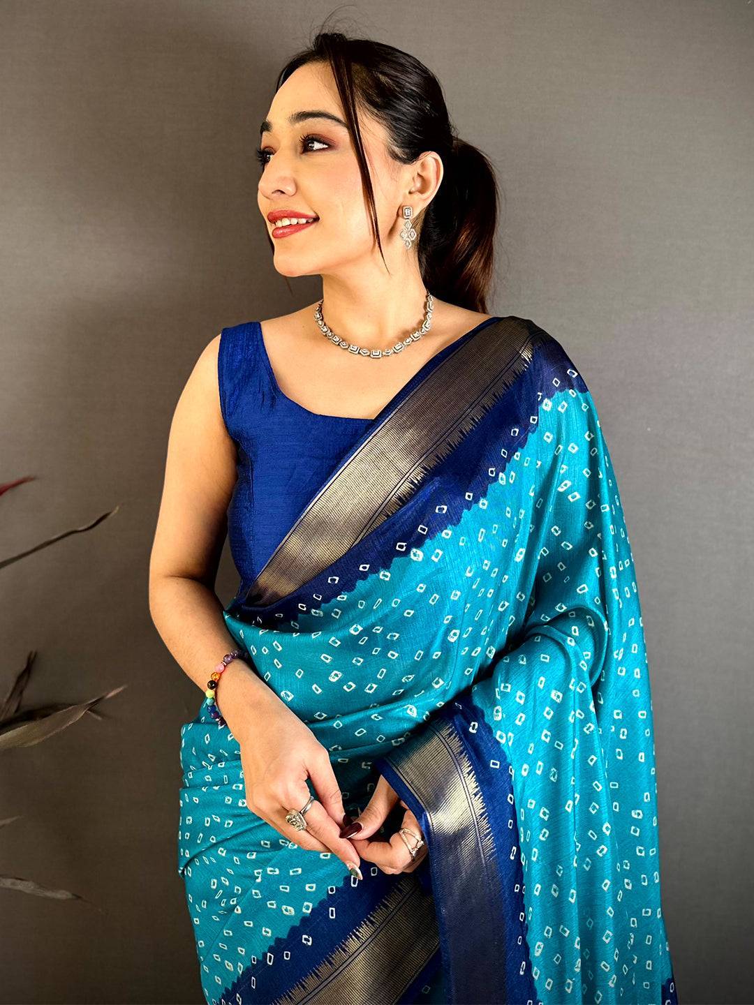 Aqua Bandhej Fusion Dola Print Saree