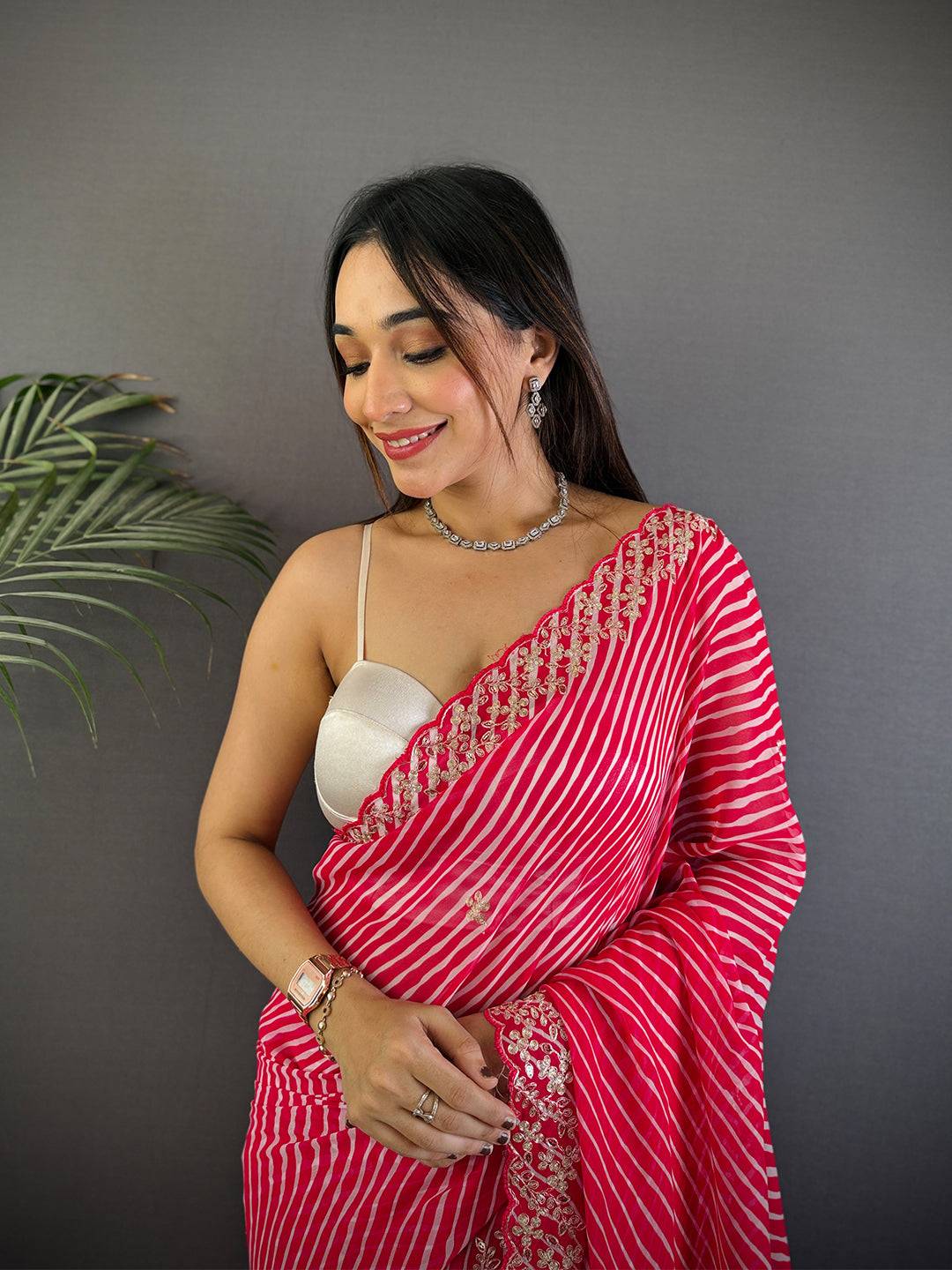 Pink Soft Georgette Bandhej Print Saree