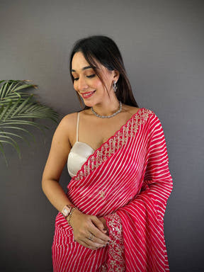 Pink Soft Georgette Bandhej Print Saree