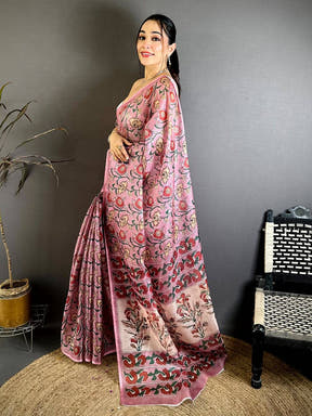 Pink Kota Doriya Floral Print Saree