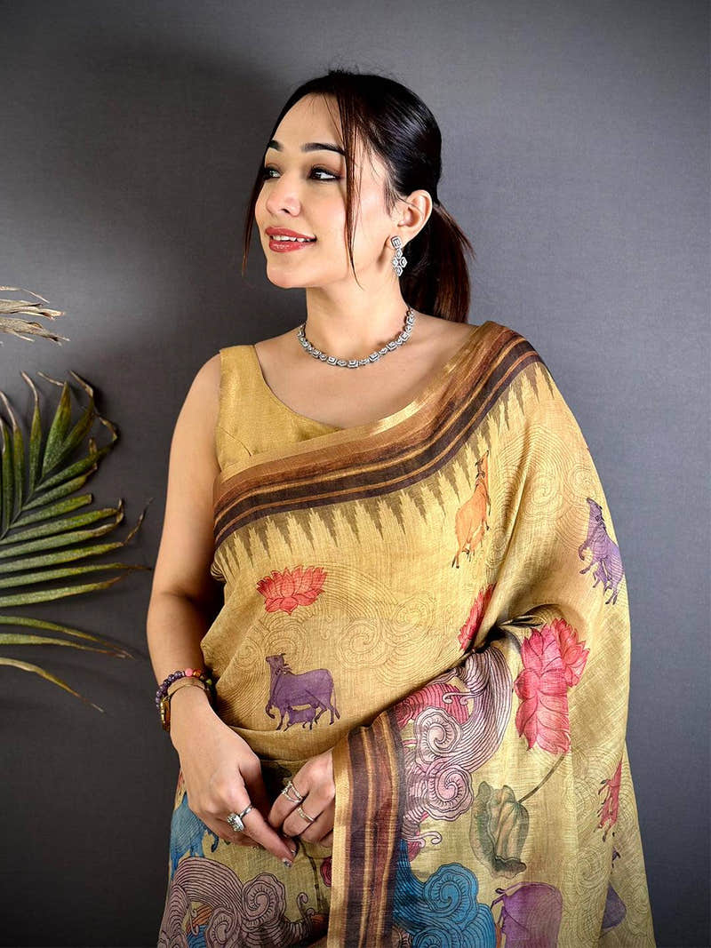 Royal Pichwai Linen Tissue Saree