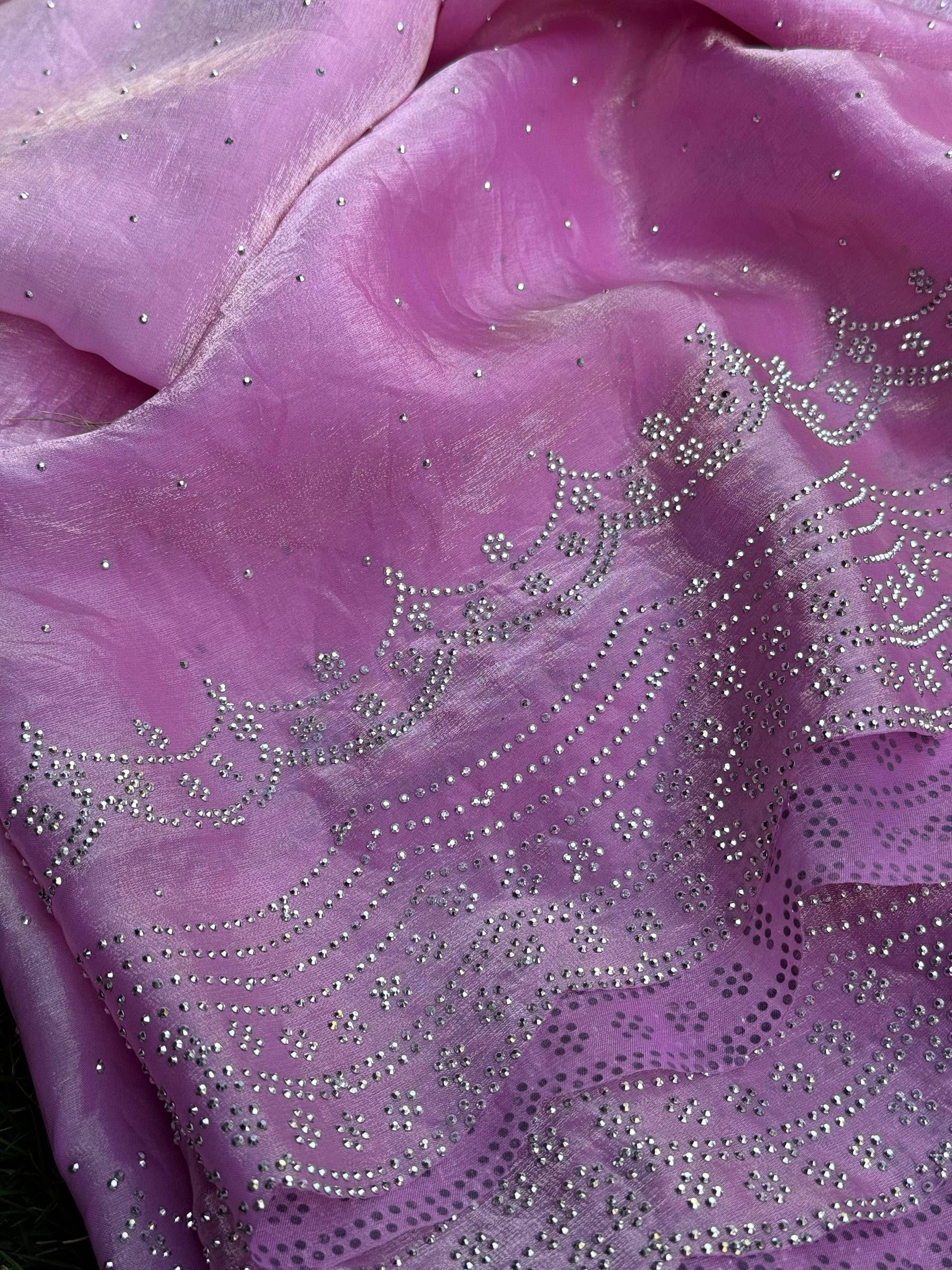 Elegant Satin Silk Diamond Stone Saree