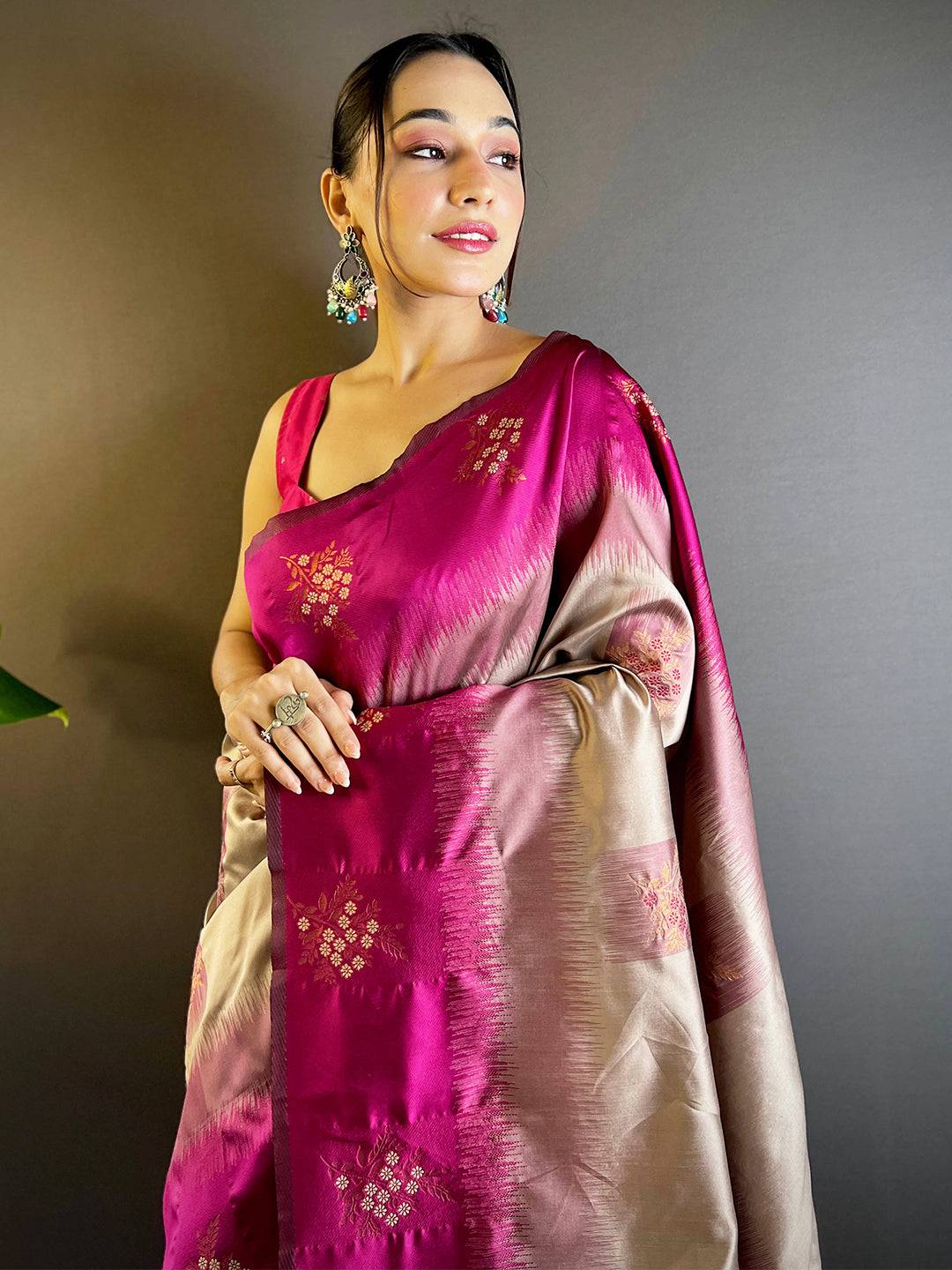 Magenta Sami Banarasi Tussar Silk Saree

