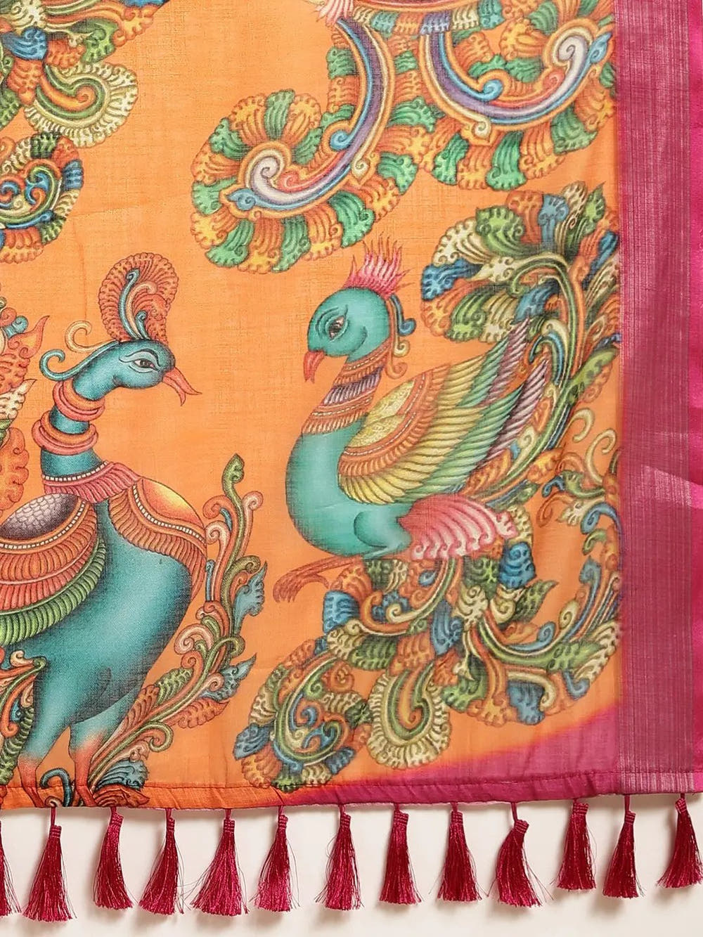  Kalamkari Print Saree With Zari Border