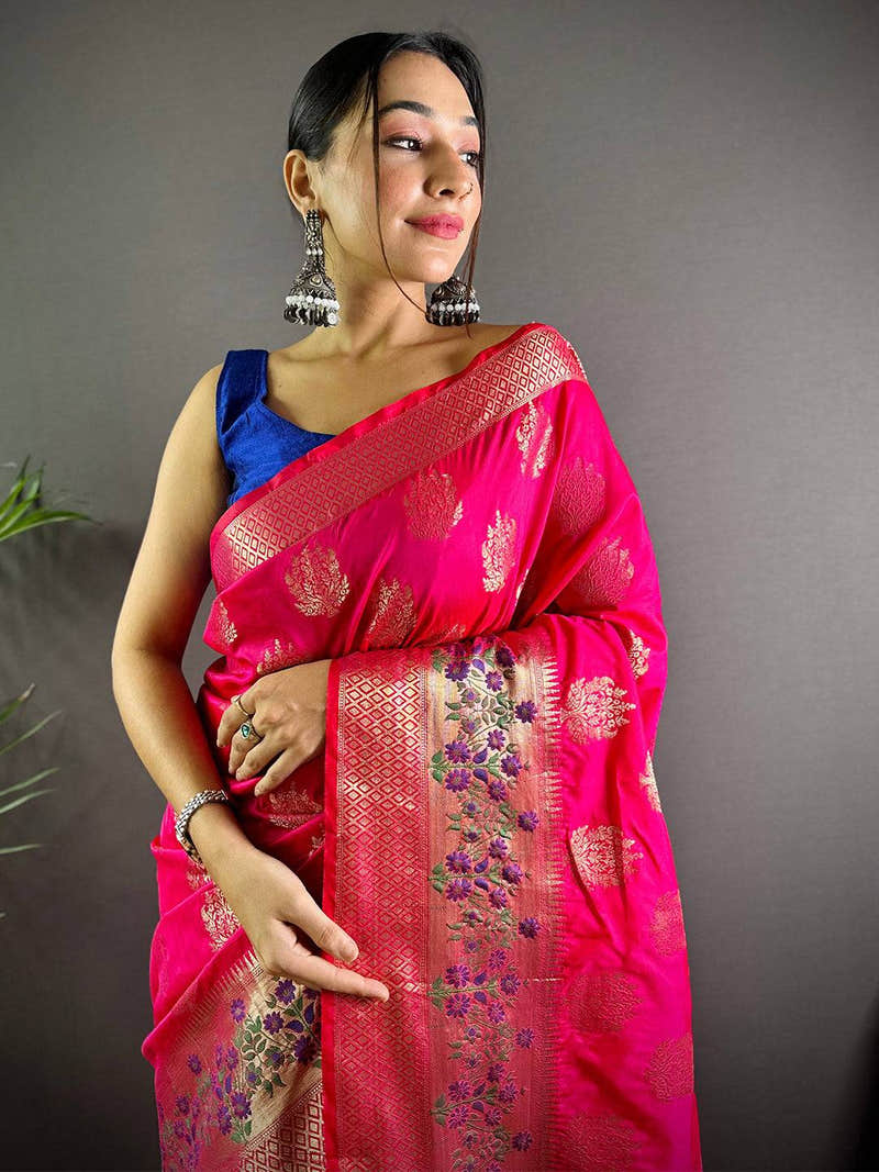 Rani Pink Bloom Banarasi Elegance Saree