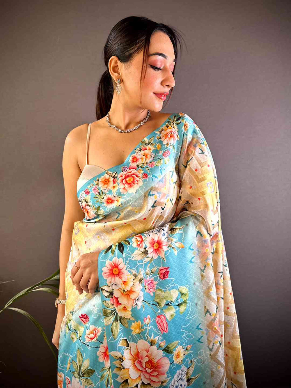 Sky Blue Zari Zigzag Kota Doriya Saree