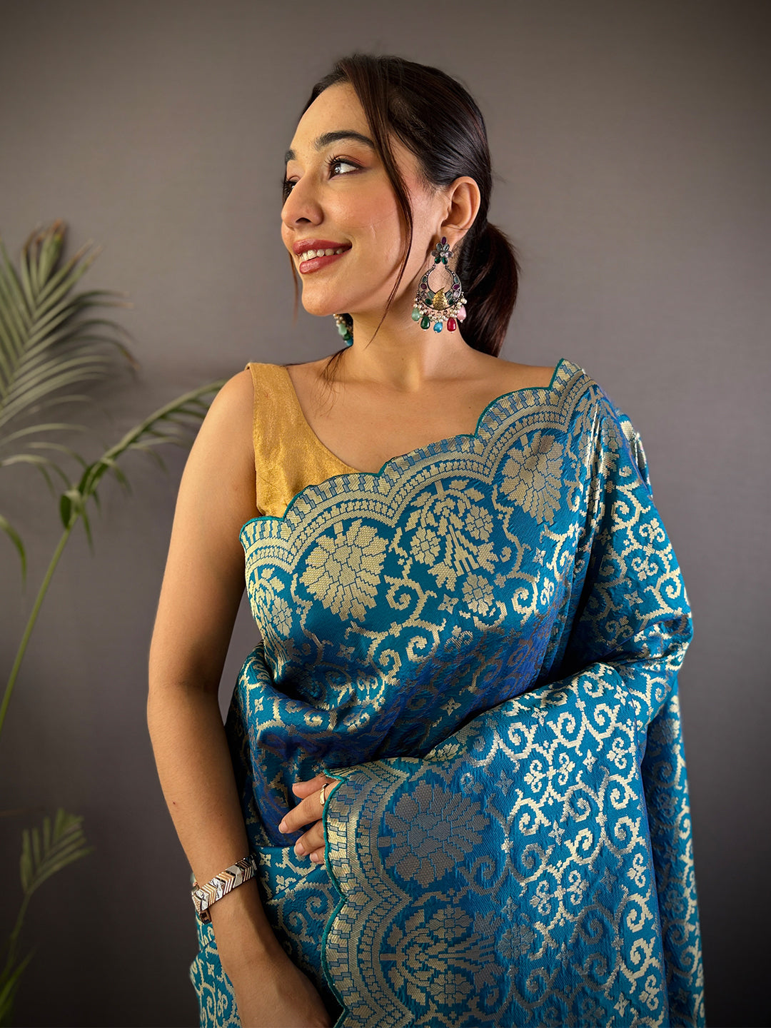 Golden Banarasi Soft Silk Cutwork Saree