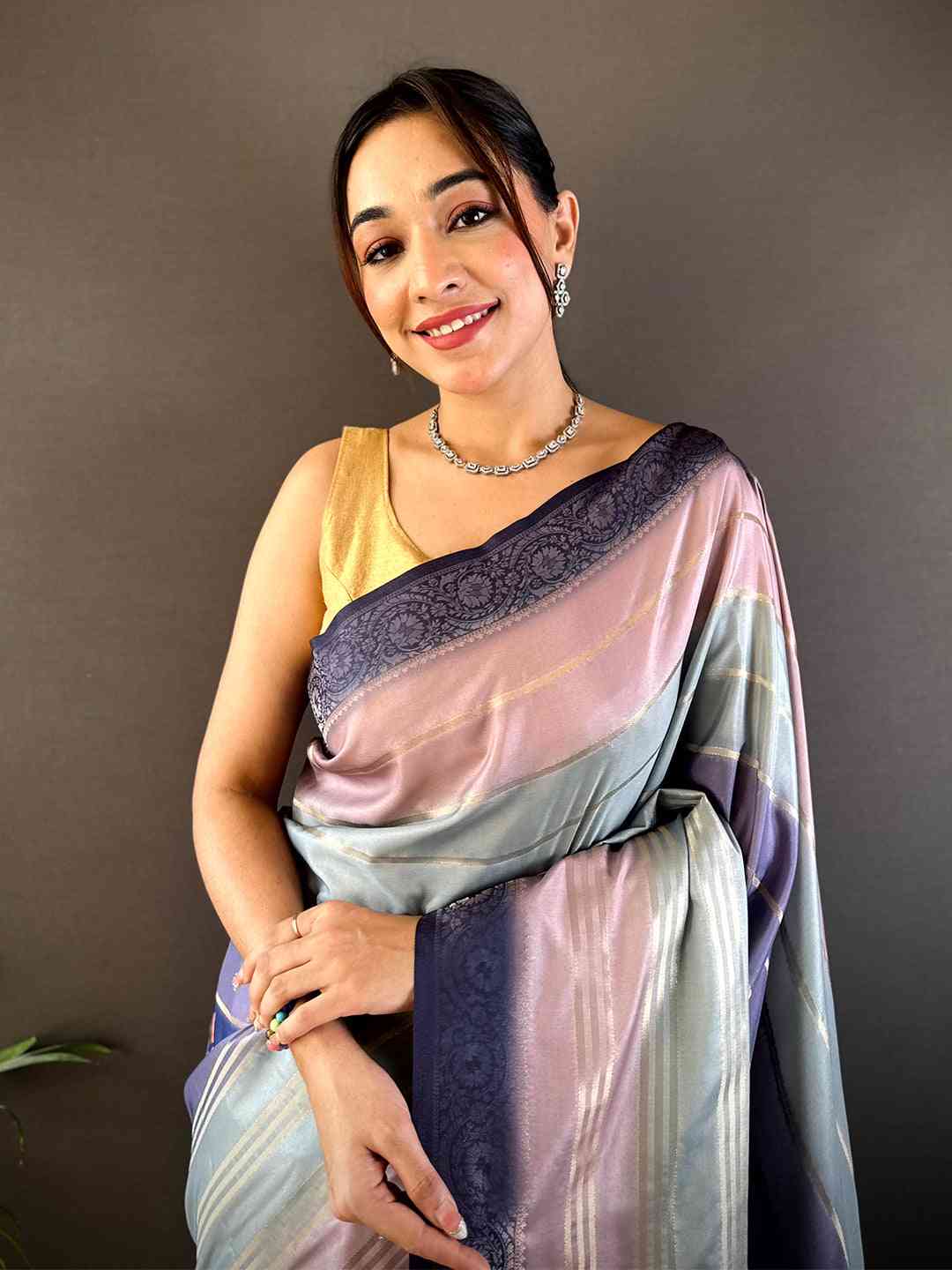 Lavender Kalamkari Ombre Crepe Silk Saree