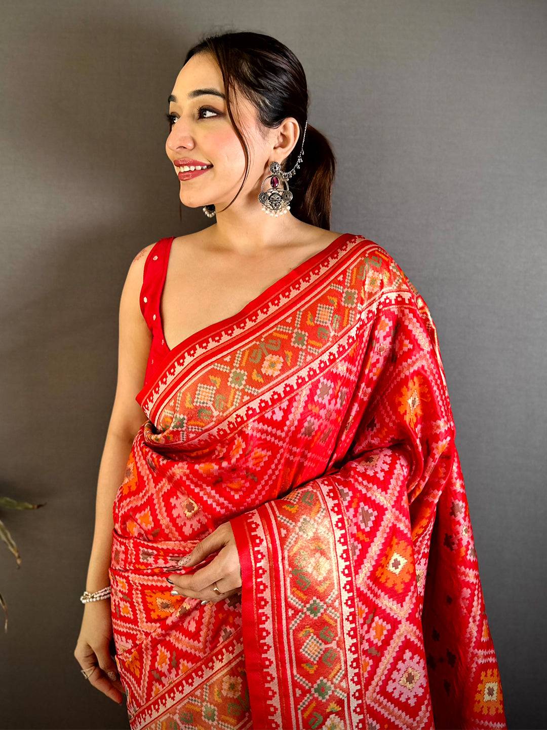 Stylish Red Soft Silk Patola Weaving Saree
